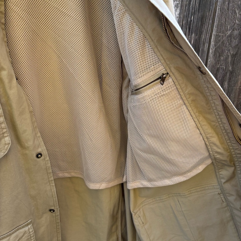 J. Peterman English Barn Coat Light Beige w/multiple pockets zip & button front - Picture 8 of 14